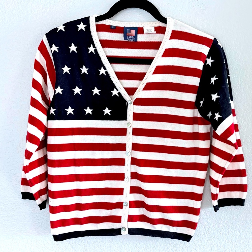 Marisa Canvas Vintage Stars & Stripes Cardigan Sz S